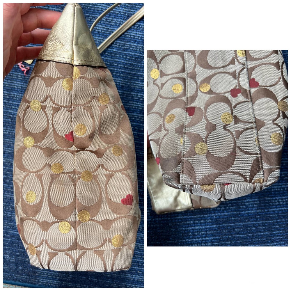 Coach "Laura Admirer" Multi Gold Jacquard Signature Hearts & Dots Tote F18870 - Picture 4 of 11